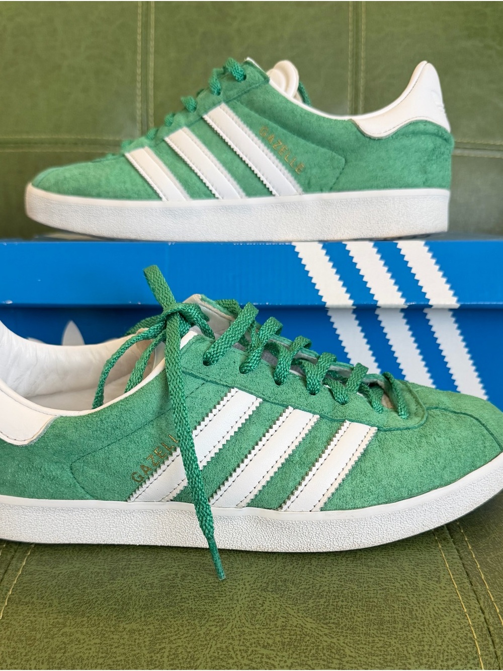 Adidas Gazelle Sneakers in Green and White Suede